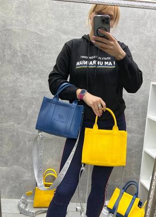 Жіноча стильна та якісна сумка з еко шкіри жовта з синім6 фото