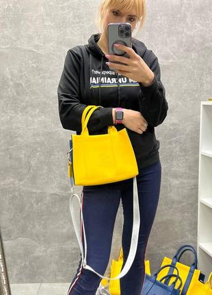 Жіноча стильна та якісна сумка з еко шкіри жовта з синім8 фото