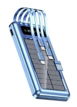 Портативное зарядное устройство на 10000mah, power bank на солнечной батарее, зарядка. цвет: синий