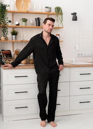 Піжам чоловіча шовкова volcano чорна з чорним кантом m