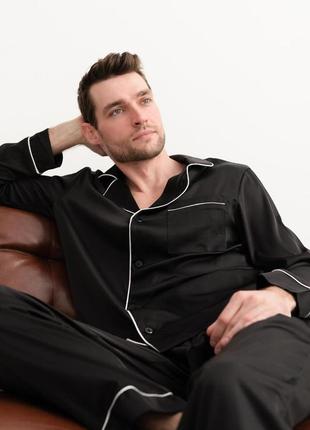 Піжам чоловіча шовкова volcano чорна з білим кантом m