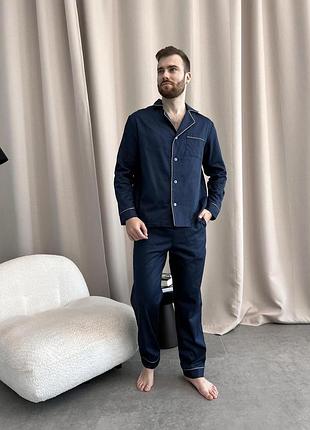 Піжама чоловіча cosy із сатин (штани, сорочка) midnight m
