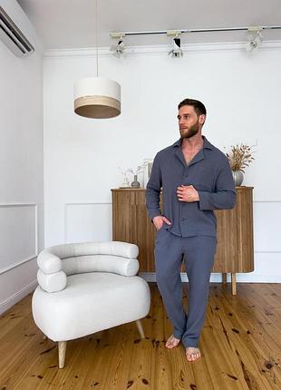 Піжама чоловіча муслінова estet темно-сіра m