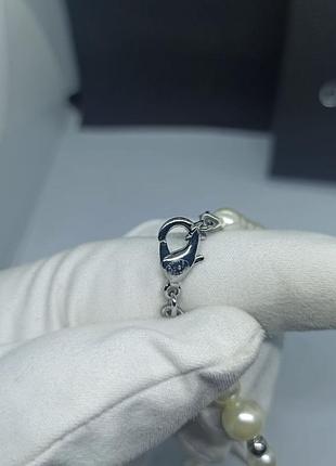 Чокер три шанель сріблястий з перлинами топ5 фото