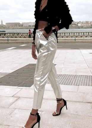 Трендовые брюки брюки брюки zara металлик джоггеры