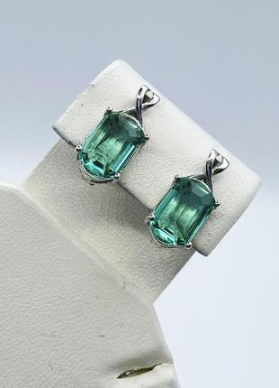 Сережки серебряные с зелёным кварцем 4,11 г