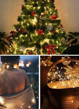 Светодиодная led гирлянда капли росы на батарейках 5 м (белый теплый)