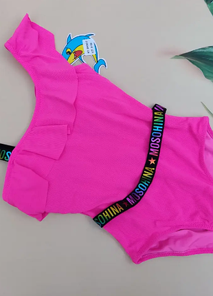 Дитячий і підлітковий суцільний купальник у рубчик на одне плече з воланом teres 964-2 шт.