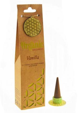 Ароматические конусы с подставкой ваниль organic goodness, благовония масальные в подарочной упаковке
