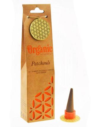 Ароматические конусы с подставкой пачули organic goodness, благовония масальные в подарочной упаковке