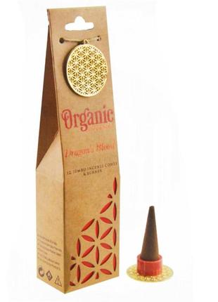 Ароматические конусы с подставкой кровь дракона organic goodness, благовония масальные в подарочной упаковке