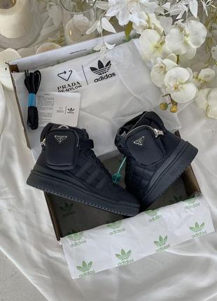 Кроссовки prada x adidas forum low re-nylon черные женские / мужские2 фото