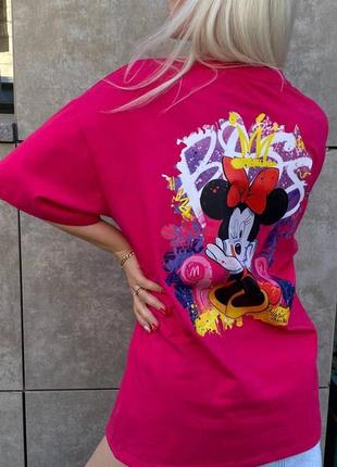 95% бавовна ‼️ футболка женская в стиле оверсайз с принтом " minnie ", mickey mouse, футболка летняя/ 42-48 р/ мод 1003