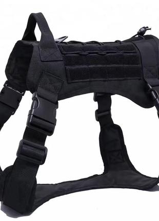 Тактична шлейка жилет з нейлону 600d для домашніх та патрульних собак у чорному кольорі
