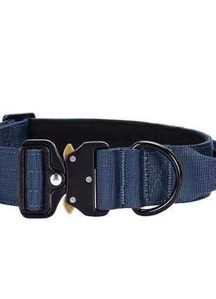 Міцний нашийник для собак темно-синього кольору з металевою пряжкою та ручкою