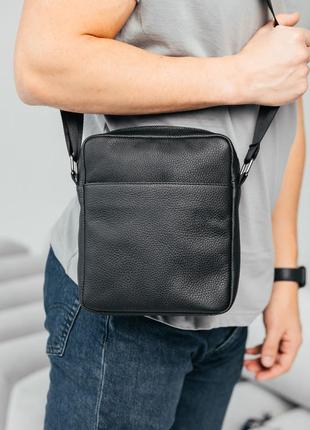 Чоловіча каркасна барсетка, чорна сумка через плече з натуральної шкіри, класичний месендджер7 фото