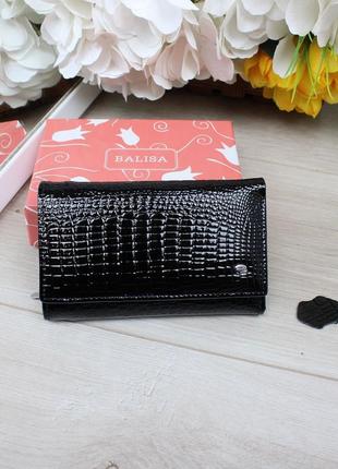 Жіночий стильний та якісний гаманець з натуральної шкіри чорна1 фото