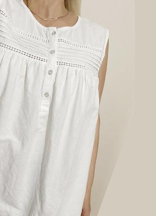 2xl-3xl натуральна лляна біла літня блуза вільна сорочка без рукава