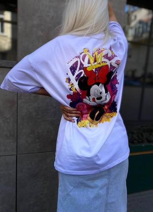 95% бавовна ‼️ футболка жіноча в стилі оверсайз з принтом " minnie " , mickey mouse, футболка літня/ 42-48 р / мод 10031 фото