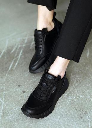 Женские кожаные кроссовки allshoes черные3 фото