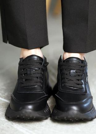 Женские кожаные кроссовки allshoes черные5 фото