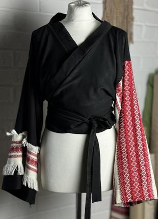Блуза / кімоно з етнічними рукавами one size s-l , віскоза , льон