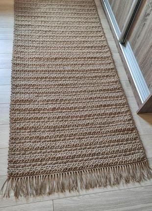 Двусторонний плетеный ковер с кисточками 82/220 см, джутовый ковер, дорожка из джута.