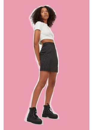Міні спідниця з розрізом в смужку h&m & blackpink3 фото