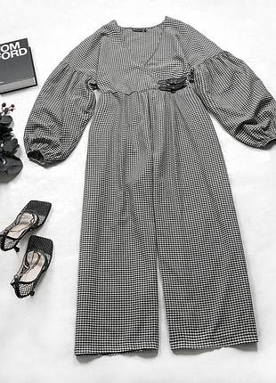 Розкішний комбінезон asos в клітину максі довжини із завищеною талією і пишними рукавами