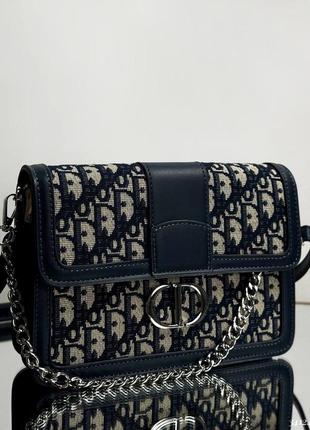 ▪️сумка christian dior діор лого жіноча маленька вмістка сумка на через плече крос кросс боді сумочка темно синя як чорна шкіряна(еко шкіра+текстиль)1 фото