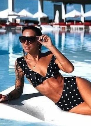 Купальник жіночий.  жіночий купальник в горох, купальник женский с завышенной талией