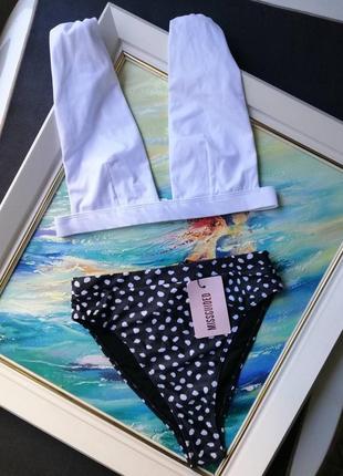 Роздільний купальник missguided mix & match🏝 з високими трусиками в горошок