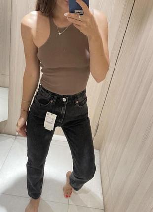 Джинсы мом черные базовые zara с потертостями на поческе на концах топ 🔥🔥🔥
