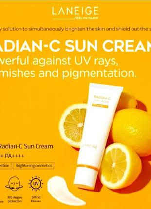 Laneige radian-c sun cream spf50 10ml витаминный солнцезащитный крем3 фото