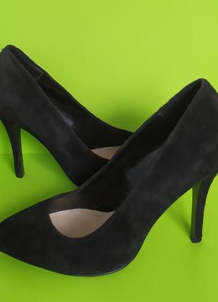 Замшевые чёрные туфли лодочки на шпильке steve madden, 40,5