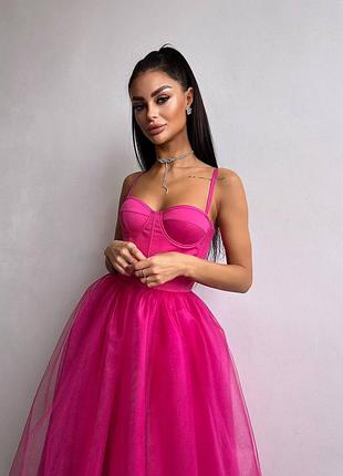 Рожева сукня міді, рожеве плаття barbie, вечірня рожева сукня