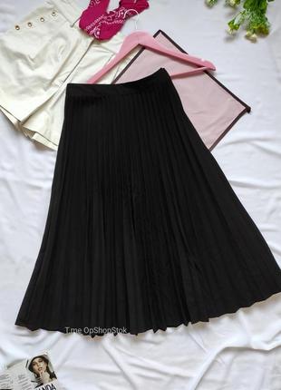 Сильна чорна спідниця гофре міді з поясом пишна спідничка плісе довга