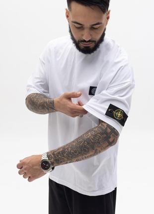 Футболка оверсайз в стиле stone island черная и белое премиальное качество