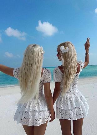 Платье комбинезон женская короткая мини хлопковая, нарядная легкая повседневная белая...