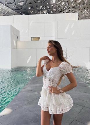 Платье комбинезон женская короткая мини хлопковая, нарядная легкая повседневная белая...