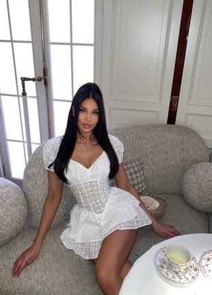 Платье комбинезон женская короткая мини хлопковая, нарядная легкая повседневная белая...