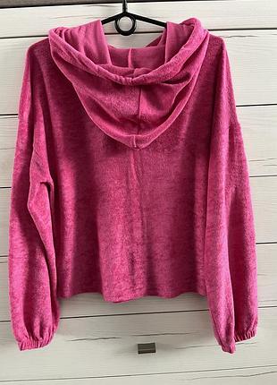 Кофта худи махровая фуксия розовая с капюшоном