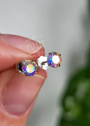 Серьги серебряные пияшки с радужным цирконом