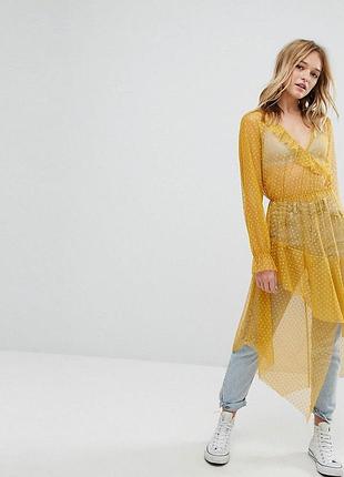 Брендова сукня сітка накидка у  сонячно- гірчичному відтінку від bershka