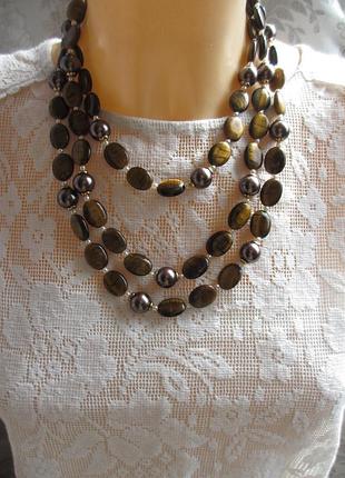 Довге намисто тигрове око та майорка в одну нитку 153 см