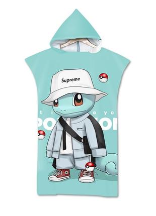 Пляжное полотенце пончо cmb покемон сквиртл 75х140 см с капюшоном для подростка от 160 см (унисекс)