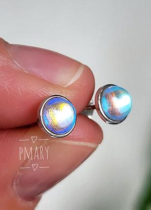 Сережки срібні цвяшки місячний камінь