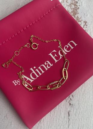 Позолочений браслет adina eden зі стерлінгового срібла та з цирконами pavé safety pin paperclip bracelet