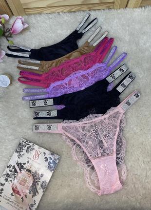 Трусики victoria's secret бразилиана кружевные атласные very sexy с камнями виктория сикрет набор