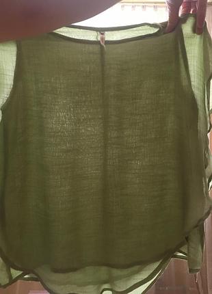 Блузка топ майка зеленая двойная бамбук хлопок пог 50см